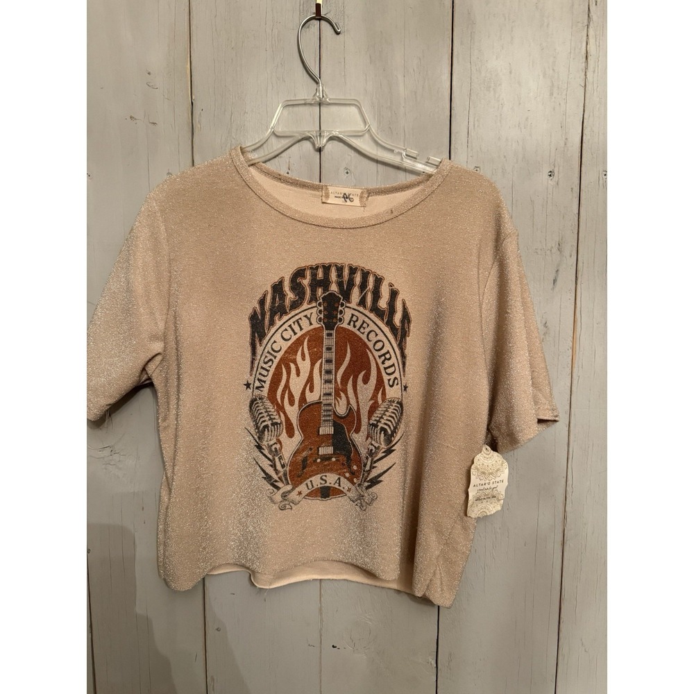 NWT Altar'd State Nashville Music City Tee Sparkle Crop Women XS NWT Made in USA